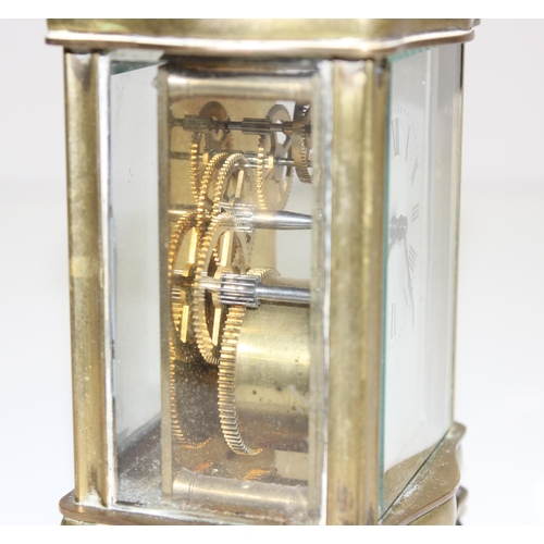 1308 - Vintage French brass cased carriage clock with mechanical movement, approx 12cm tall