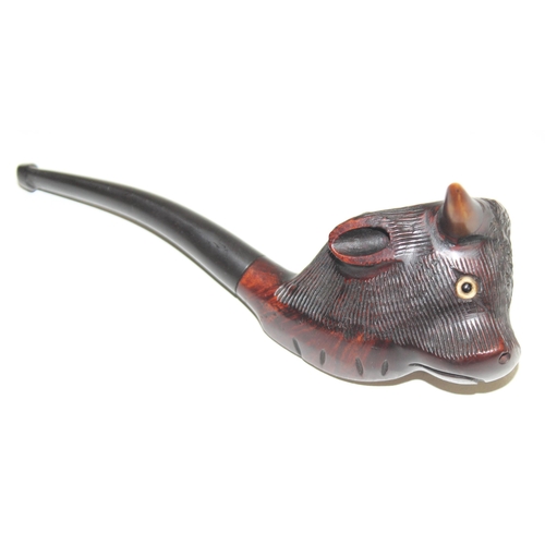 1686 - 3 vintage carved smoking pipes, one in case and a piece of carved bone in the form of a dragon (4)