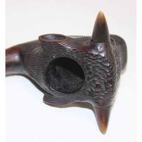 1686 - 3 vintage carved smoking pipes, one in case and a piece of carved bone in the form of a dragon (4)