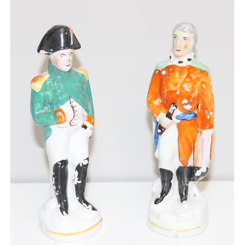 1696 - 3 vintage German fairing figures and 2 early Staffordshire figures of Napoleon and Wellington, the l... 