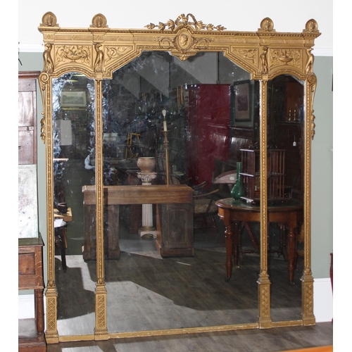 460P - A large and impressive 19th Century gilt wood and gesso framed wall mirror by Charles Nosotti, the f... 