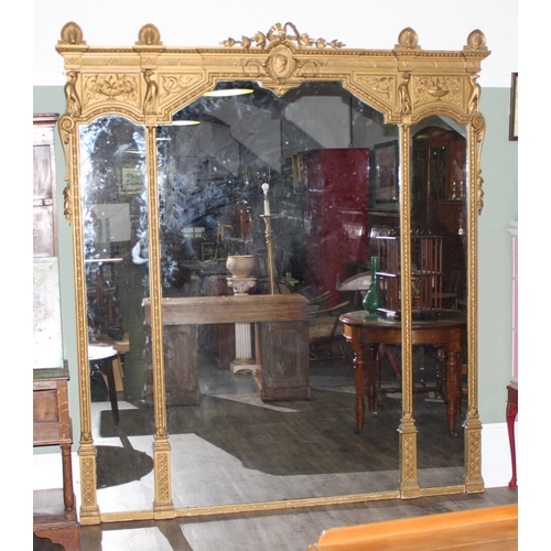 460P - A large and impressive 19th Century gilt wood and gesso framed wall mirror by Charles Nosotti, the f... 