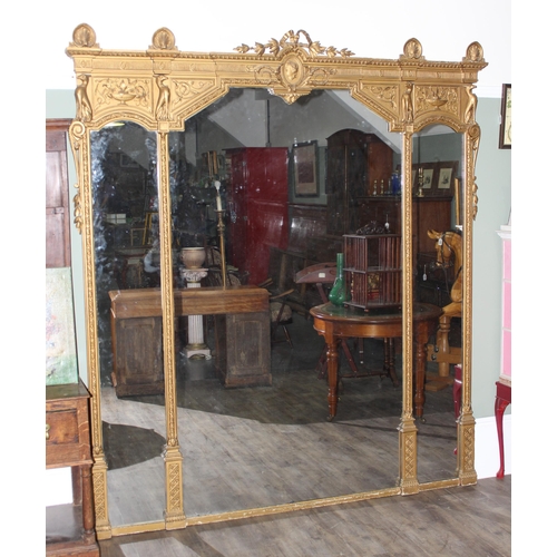 460P - A large and impressive 19th Century gilt wood and gesso framed wall mirror by Charles Nosotti, the f... 