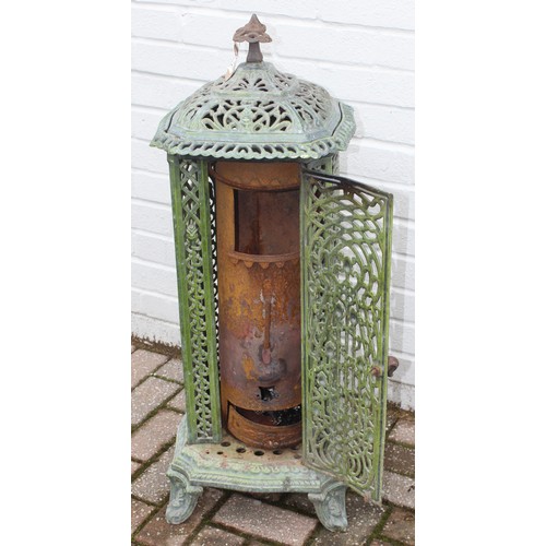 390 - An Art Nouveau period green enamel cast iron wood burning stove by Nestor Martin of Belgium, approx ... 