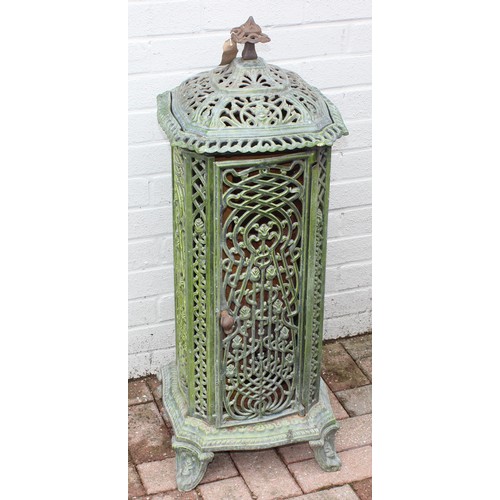 390 - An Art Nouveau period green enamel cast iron wood burning stove by Nestor Martin of Belgium, approx ... 