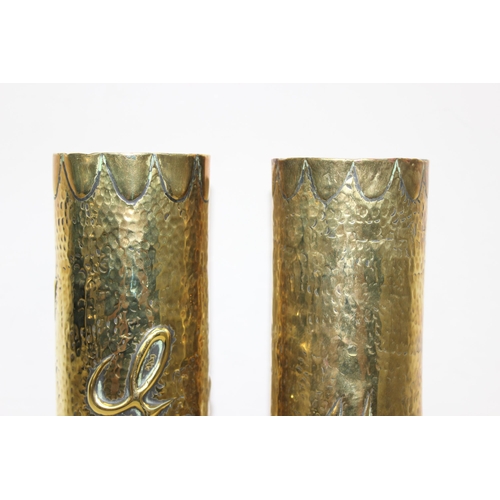 1416 - Pair of French WWI trench art shell cases with details for Craonne, France, each approx 35cm