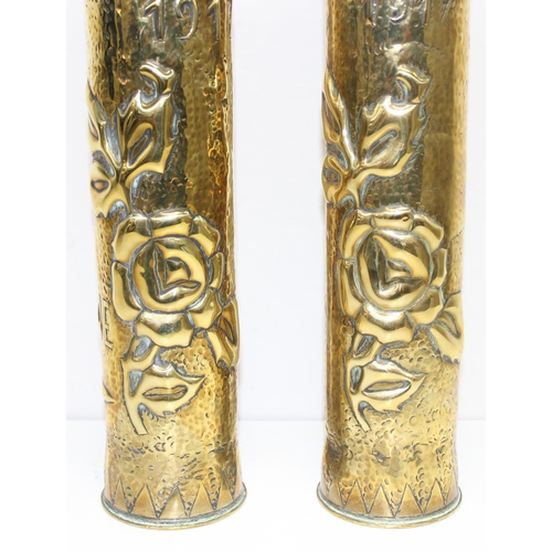 1416 - Pair of French WWI trench art shell cases with details for Craonne, France, each approx 35cm