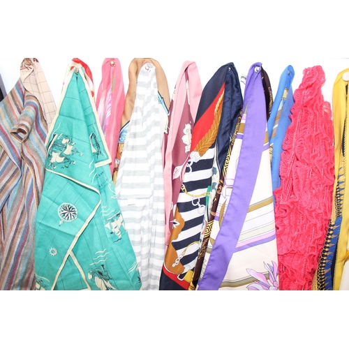 206 - Qty of ladies' scarves, some in the style of Hermes and Versace