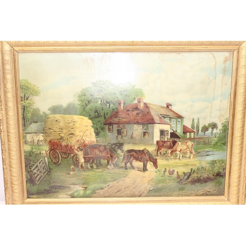 450Y - 2 vintage prints to incl 'The Promise of Life' and another of a farm scene, both framed, largest app... 