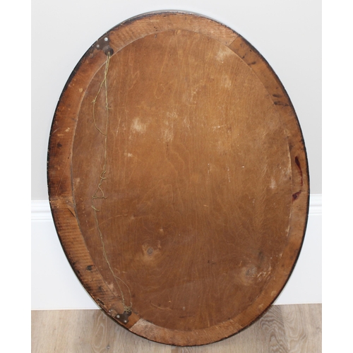 450Z - Large vintage carved oak oval wall mirror, approx 87 x 63cm