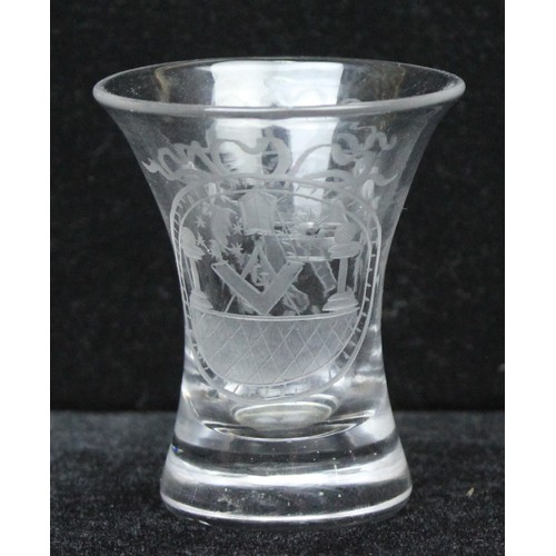 1597 - Early 19th century English Masonic firing glass, cut decoration to include square, level, plumb line... 