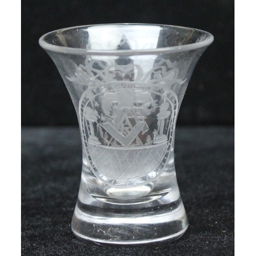 1597 - Early 19th century English Masonic firing glass, cut decoration to include square, level, plumb line... 