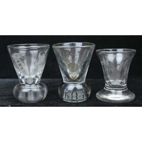 1600 - Collection of 6 Masonic antique firing glasses, to include an illusion glass with square & compass d... 