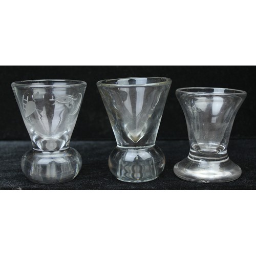 1600 - Collection of 6 Masonic antique firing glasses, to include an illusion glass with square & compass d... 