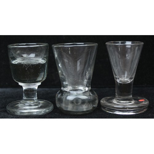 1600 - Collection of 6 Masonic antique firing glasses, to include an illusion glass with square & compass d... 