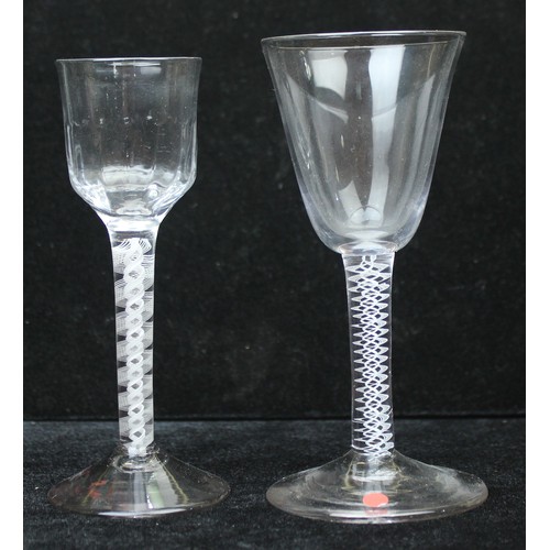 1603 - 2 18th century Georgian period drinking glasses to incl a wine glass with straight-sided round funne... 