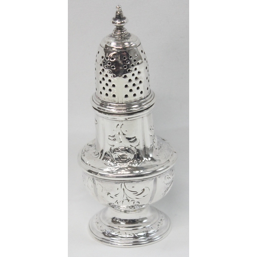 1063 - A mid-18th century silver pepper pot, makers mark only present for Samuel Wood (active 1740-1757), a... 