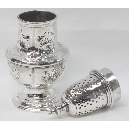 1063 - A mid-18th century silver pepper pot, makers mark only present for Samuel Wood (active 1740-1757), a... 