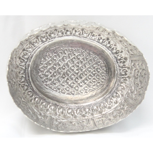 1070 - A highly decorative Anglo-Indian or Burmese silver bowl with embossed decoration, unmarked but XRF t... 