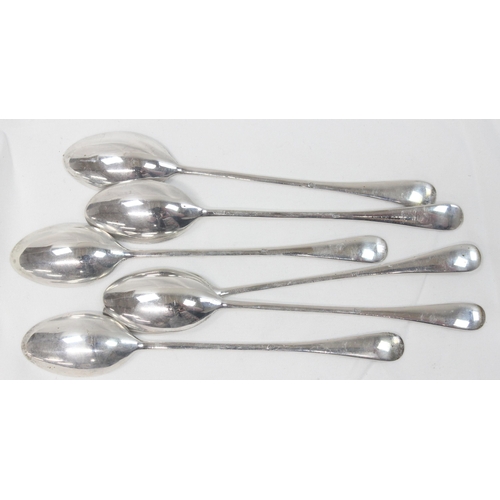 1072 - A set of 6 0.800 silver long handled coffee or teaspoons, marked 830 and XRF confirmed, approx 82.19... 