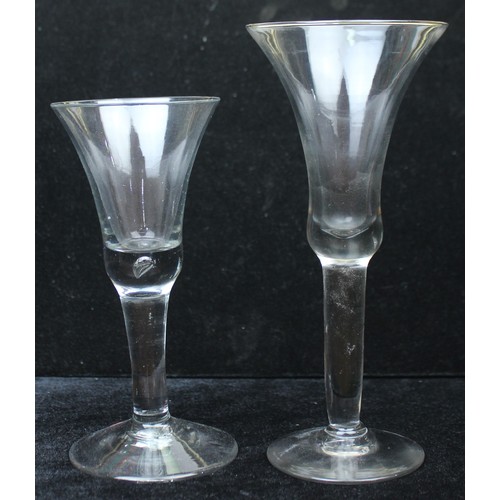 1606 - 2 18th century Georgian period drinking glasses to incl a heavy based drawn bowl with teardrop air b... 