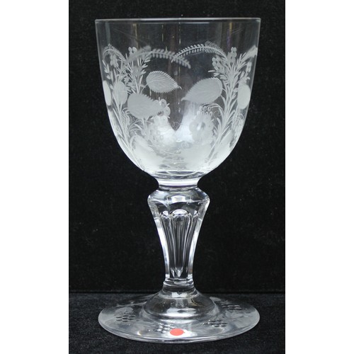 1614 - 19th century antique Baluster style teardrop stemmed large Rummer drinking glass with detailed flora... 