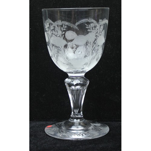 1614 - 19th century antique Baluster style teardrop stemmed large Rummer drinking glass with detailed flora... 