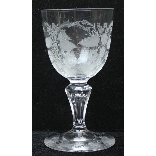 1614 - 19th century antique Baluster style teardrop stemmed large Rummer drinking glass with detailed flora... 