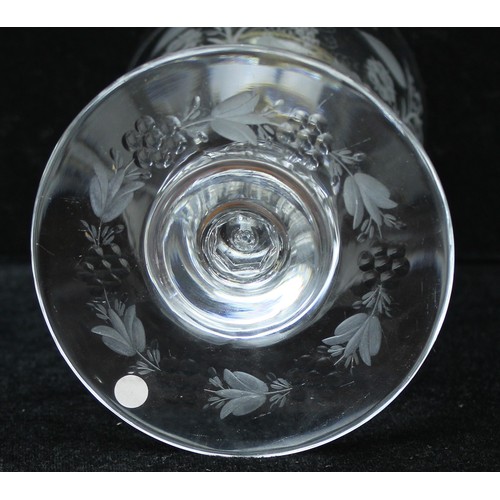 1614 - 19th century antique Baluster style teardrop stemmed large Rummer drinking glass with detailed flora... 