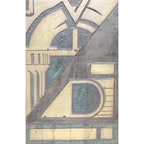 448 - An unusual framed abstract bronze plaque, the plaque titled 