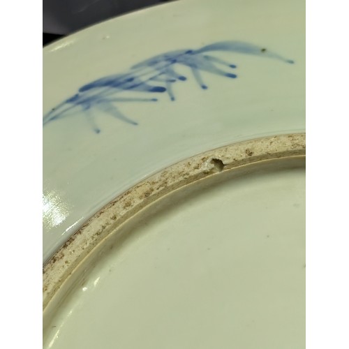 1570 - Antique Chinese Prunus Blossom blue and white charger, approx 34.5cm diam