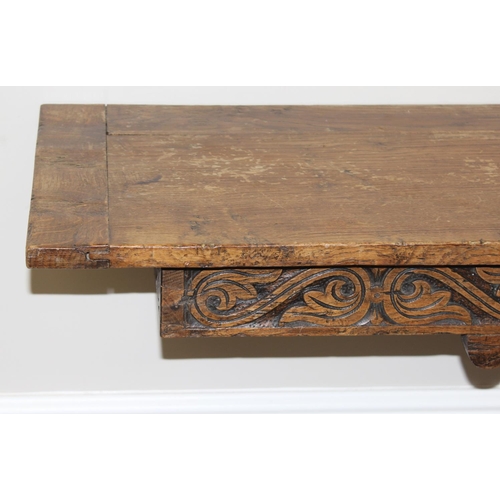 179 - Vintage heavily carved oak wall mounted console table with pedestal base, approx 137 x 41 x 74cm