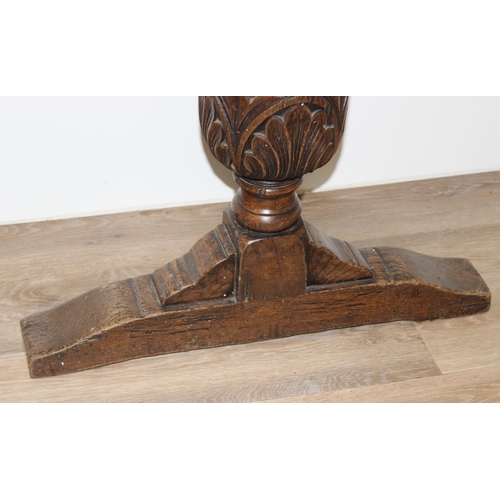 179 - Vintage heavily carved oak wall mounted console table with pedestal base, approx 137 x 41 x 74cm