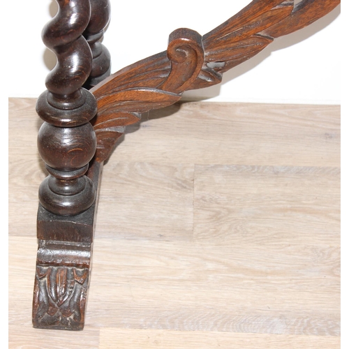 1 - Jacobean style carved oak hall table with barley-twist legs and 2 drawers, approx 110 x 46 x 77cm