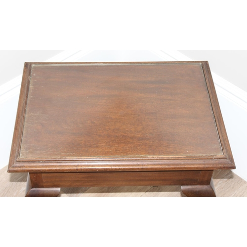 54 - Wooden coffee table with ball & claw feet and glass top, approx 59 x 42 x 47cm