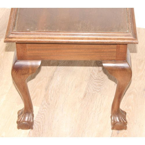 54 - Wooden coffee table with ball & claw feet and glass top, approx 59 x 42 x 47cm