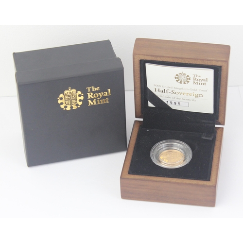 1202 - Gold Coins - Half Sovereign - 2008 Queen Elizabeth II gold proof coin, with original box and paperwo... 