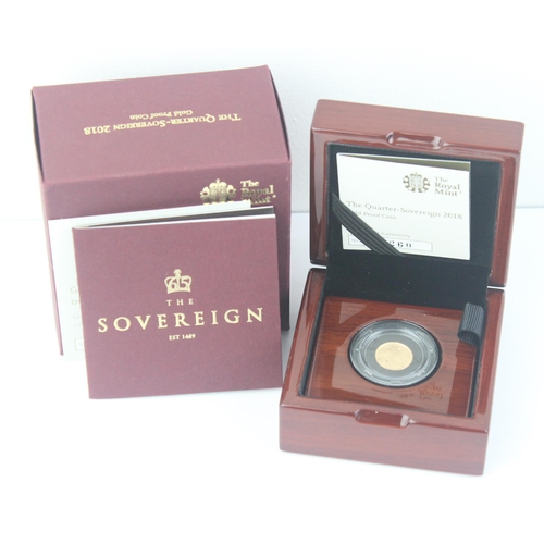 1207 - Gold Coins - Quarter Sovereign - 2018 Queen Elizabeth II gold proof coin, in original box with paper... 