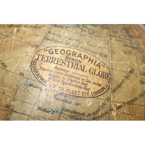 1663 - A vintage table top globe on wooden stand, Geographia 8 inch terrestrial globe, c.1920's or 1930's, ... 