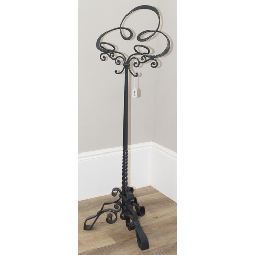 188 - A hand forged blacksmith made cast iron lectern with scroll decoration and grey powder coat finish, ... 