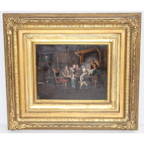 584 - Circle of Sir David Wilkie, R.A. (Scottish, 1785 - 1841): Original oil on japanned tin panel of a fa... 