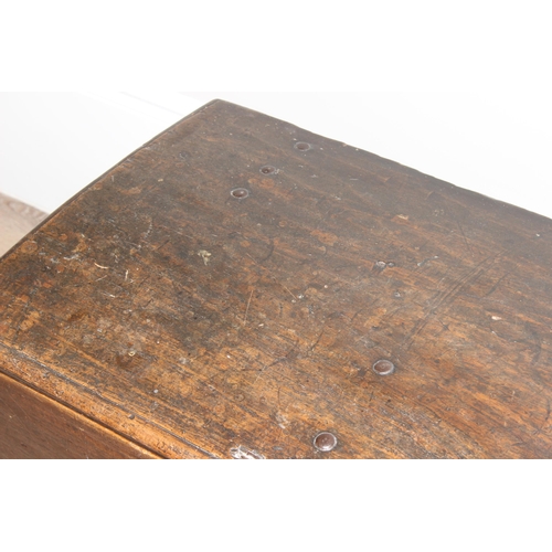 67 - An 18th century chestnut wood trunk or coffer with decorative iron lock plate, approx 96cm wide x 50... 