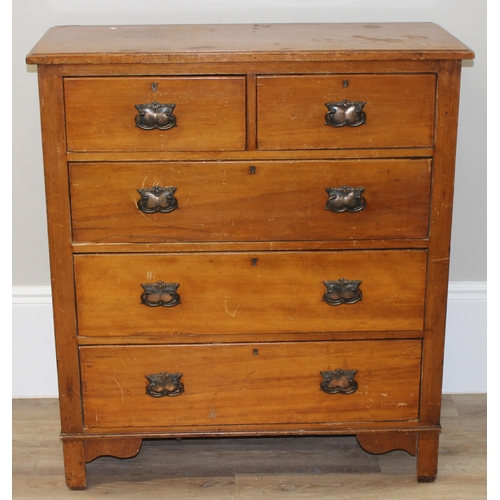 52 - Antique satinwood 2 over 3 chest of drawers with Art Nouveau handles, approx 100cm wide x 45cm deep ... 