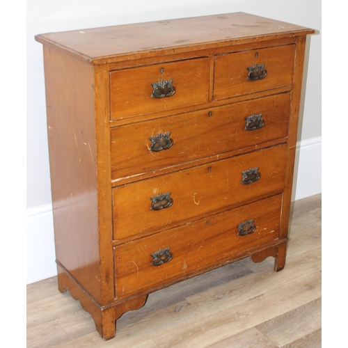 52 - Antique satinwood 2 over 3 chest of drawers with Art Nouveau handles, approx 100cm wide x 45cm deep ... 