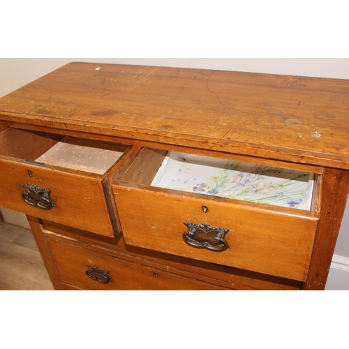 52 - Antique satinwood 2 over 3 chest of drawers with Art Nouveau handles, approx 100cm wide x 45cm deep ... 