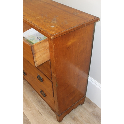 52 - Antique satinwood 2 over 3 chest of drawers with Art Nouveau handles, approx 100cm wide x 45cm deep ... 