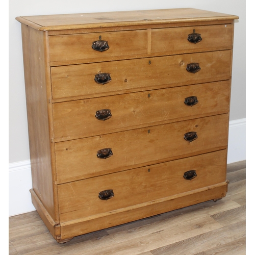 152 - Victorian pine 2 over 4 chest of drawers with Art Nouveau handles, approx 121cm wide x 52cm deep x 1... 