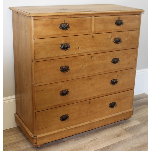 152 - Victorian pine 2 over 4 chest of drawers with Art Nouveau handles, approx 121cm wide x 52cm deep x 1... 