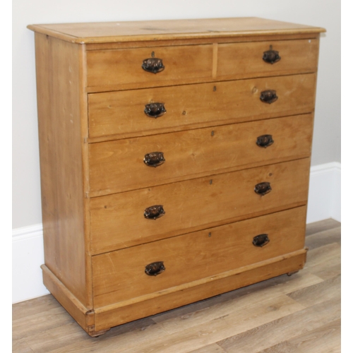 152 - Victorian pine 2 over 4 chest of drawers with Art Nouveau handles, approx 121cm wide x 52cm deep x 1... 