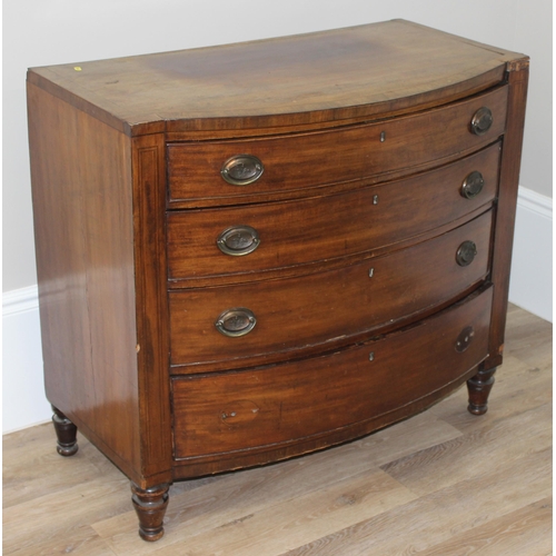 19 - An antique mahogany bow front 4 drawer chest of drawers, approx 96cm wide x 53cm deep x 91cm tall